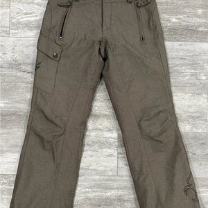 Women's Insulated Light Brown Straight Leg Ski Snow Pants Embroidered Designs